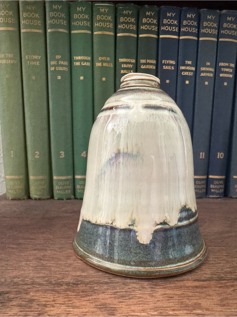 Hand Thrown Studio Pottery Bud Vase Weed Pot Drip Glaze Artisan Blue Cream